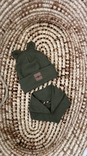 Zestaw czapka miś - khaki 
