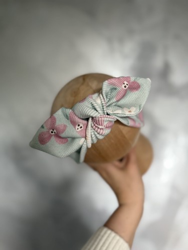 Opaska kokardki pin up - kwiaty mięta 
