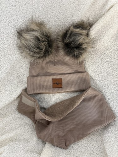 Zestaw Czapka pompony x2 -  cappuccino 