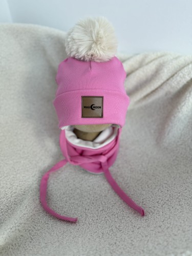 Zestaw Czapka pompon - barbie róż 
