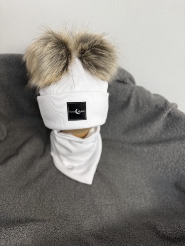 Zestaw Czapka pompony x2 - biały 