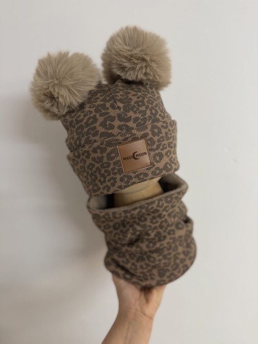 Zestaw Czapka pompony x2 - panterka