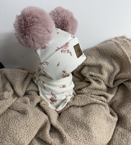 Zestaw Czapka pompony x2 - peonie 