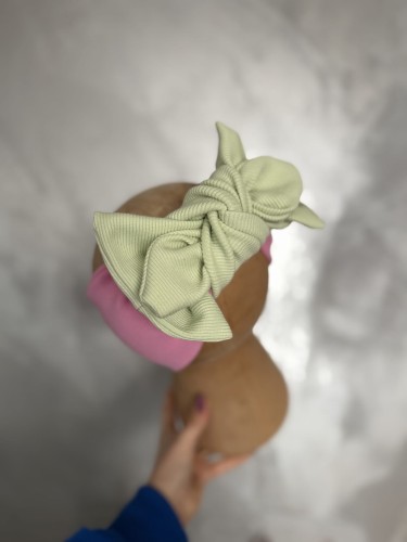 Opaska kokardki wiązane - Barbie róż + pistacja 