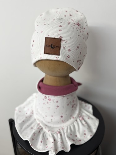 Zestaw na obwod głowy 46/49 cm czapka + chustka z falbanka zapinana 
